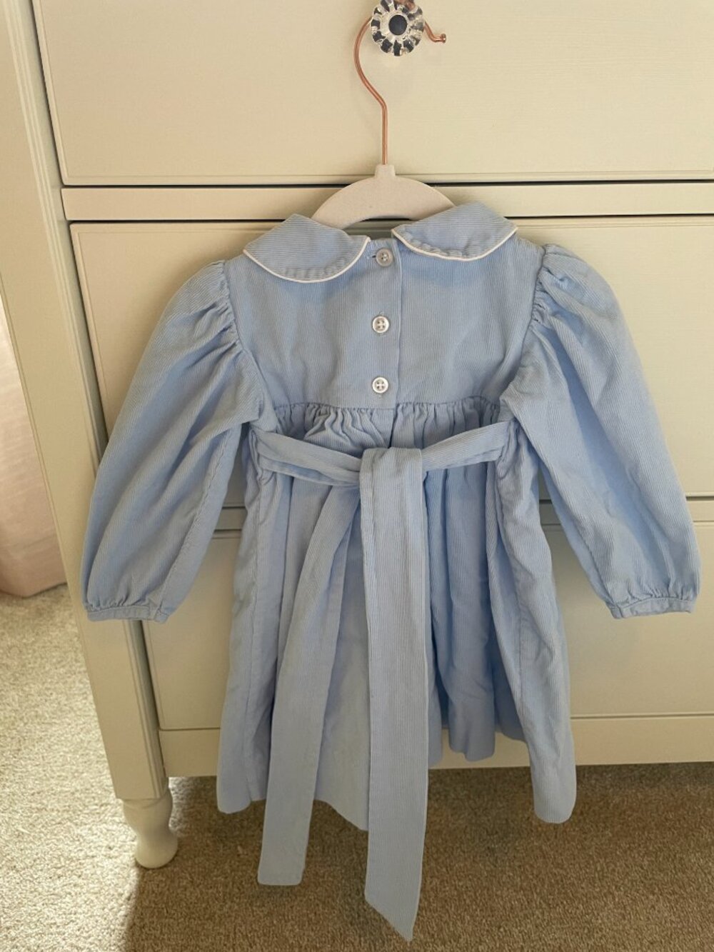 The Bailey Boys Baby Girl Collared Long Sleeve Blue Corduroy Smocked Dress 18M - Picture 3 of 4